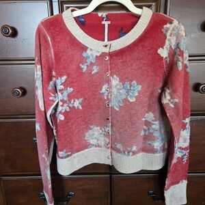 Free People Red Floral Cardigan